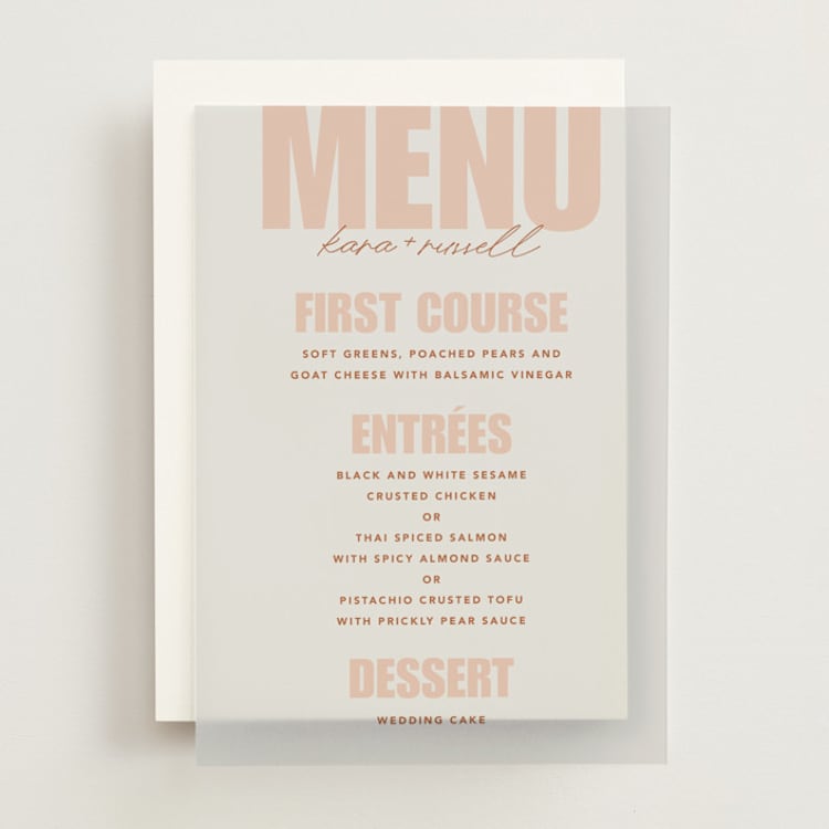 "Typographical Poster" - Vellum Menus in Blush by Stacey Day - Front