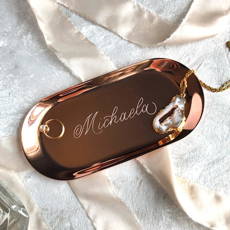 "Engraved Jewelry Dish Oval" - Vanity Trays and Dishes in multicolorassorted-colors by Charlotte Noordzij