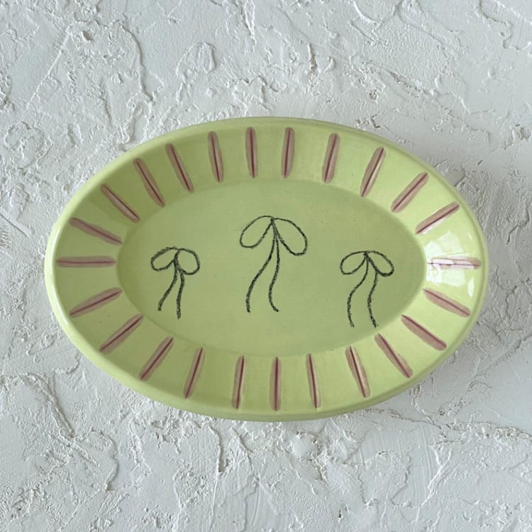 "Light Green Bow Oval Trinket Dish" - Vanity Trays and Dishes in green by Quiet Clementine