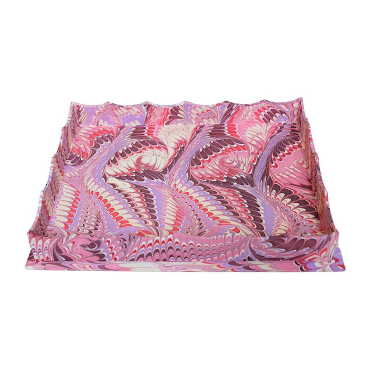 "Nesting Scalloped Hand-Marbled Trays in Florentine Pink - Large" - Vanity Trays and Dishes in pink by Inner Child