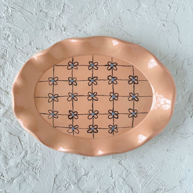 "Floral Oval Ruffle Trinket Dish" - Vanity Trays and Dishes in orange by Quiet Clementine