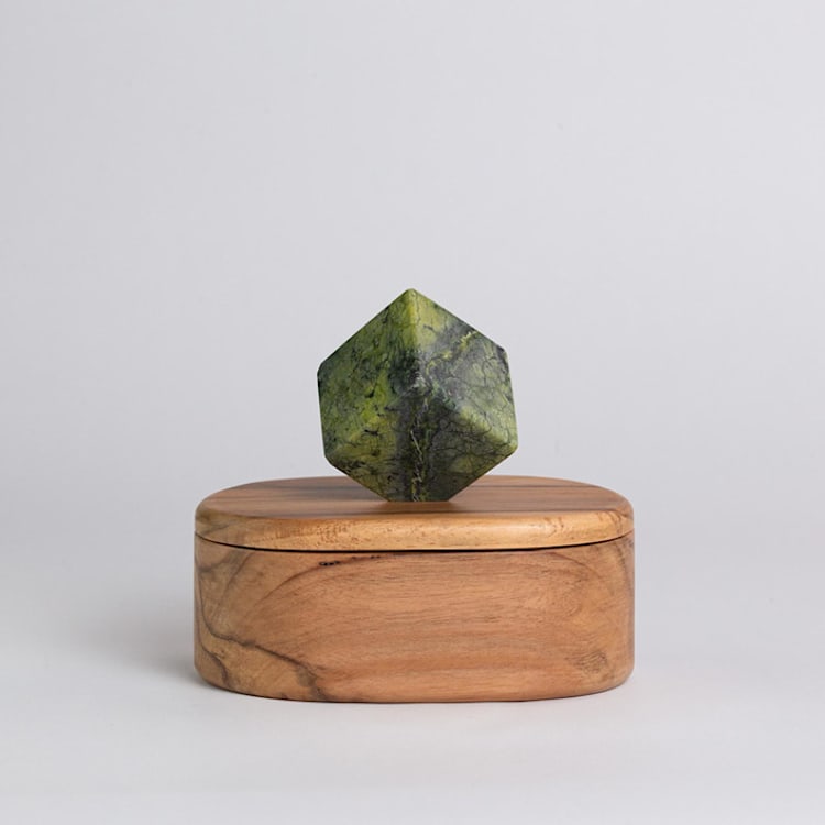 "Elegant Oval Jewel Box with Gemstone Handle" - Vanity Trays and Dishes in green by Powered By People