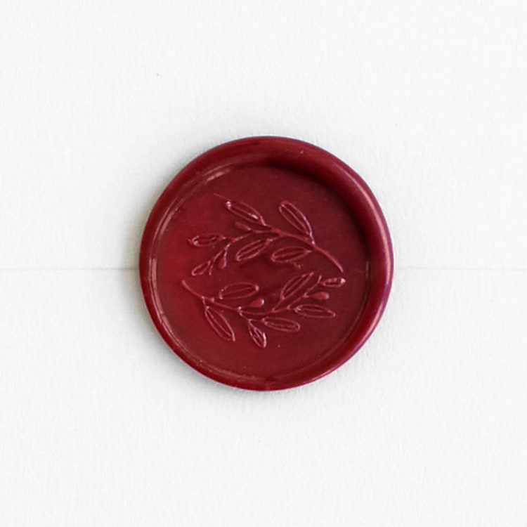 "Olive Wreath in Sangria | Maurelle Calligraphy x Artisaire (pack of 25)" - Wax Seals, Pack of 25 in Traditional Red by Minted - Wax Seal Front