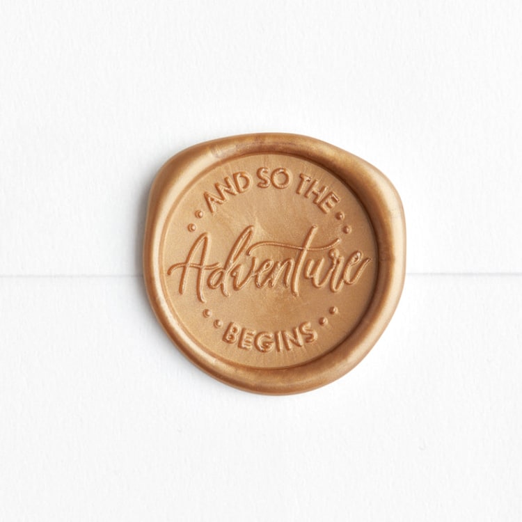 "And So The Adventure Begins in Gold | Sablewood Paper Company x Artisaire (pack of 25)" - Wax Seals, Pack of 25 in Antique Gold by Minted - Wax Seal Front