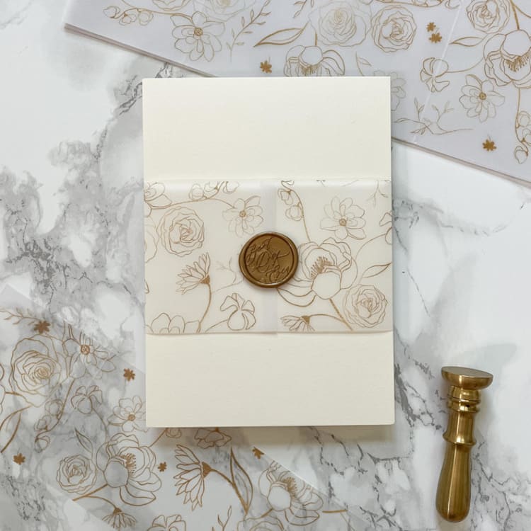 "Faux Gold Floral Vellum Belly Band for Wedding Invitaitons 3"(25 pack)" - Belly Bands in clear by Carley Zuercher