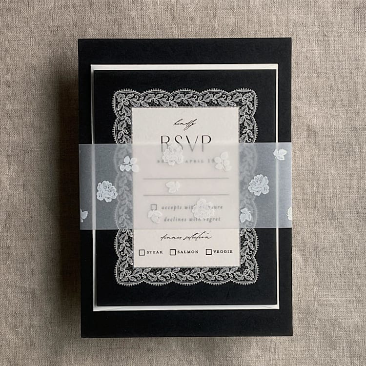 "Labelle floral white vellum belly band for 5x7 card style B | pack of 10" - Belly Bands in white by Ivory Invitations
