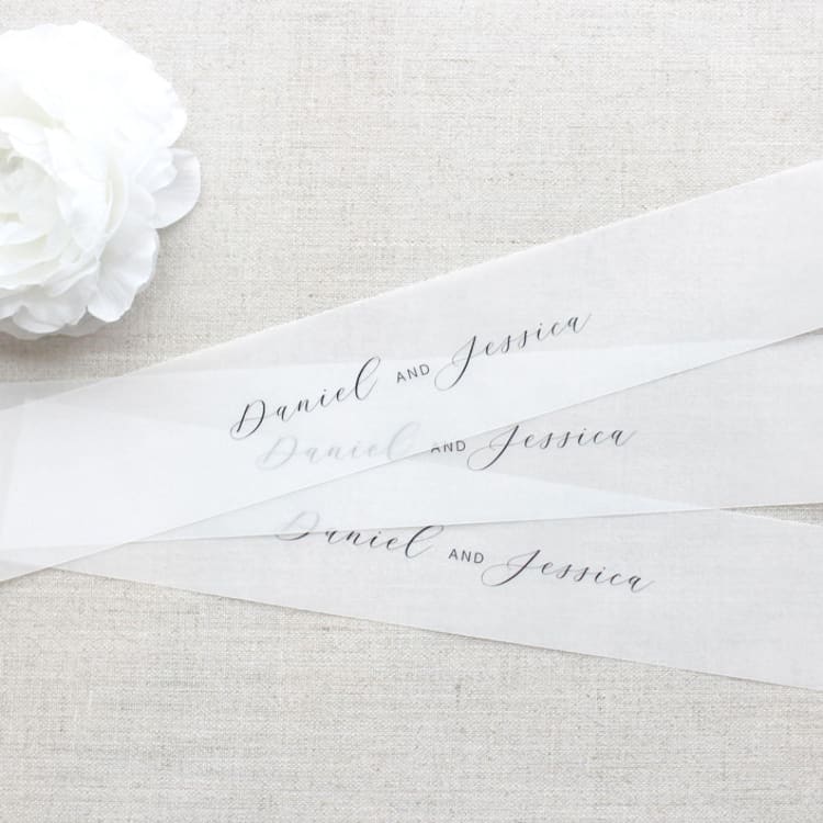 "Custom Name Vellum Belly Bands for 5 x 7 Invitations (Set of 25)" - Belly Bands in black by Caroline Russo