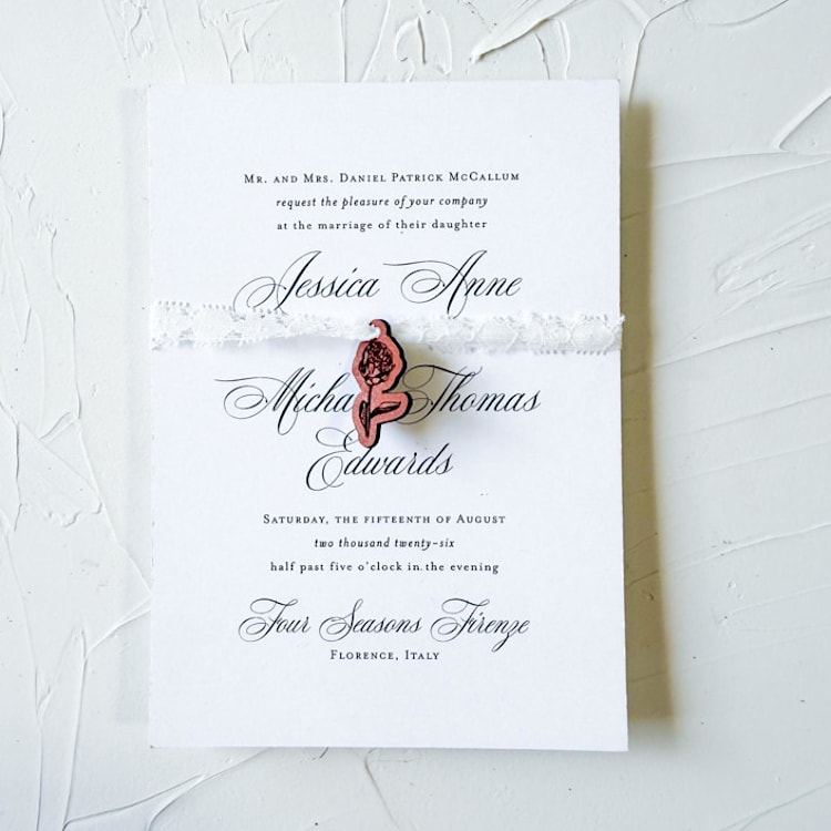 "Leather Peony Invitation Charm, Set of 50" - Belly Bands in brown by Left Grain