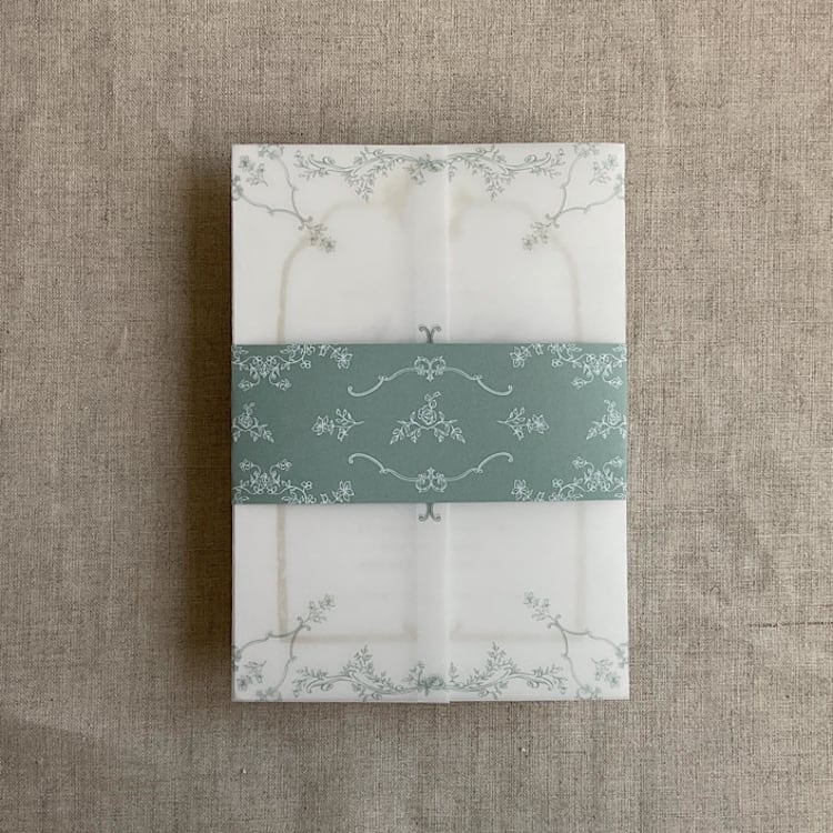 "grace floral dusty sage belly band for 5x7 card | pack of 10" - Belly Bands in green by Ivory Invitations