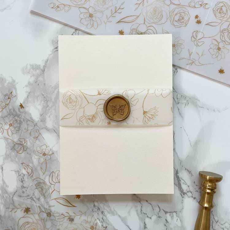 "Faux Gold Floral Vellum Belly Band 1.5" (25 Pack)" - Belly Bands in clear by Carley Zuercher