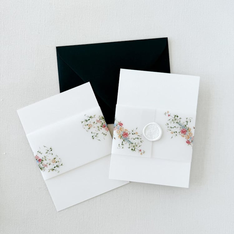 "Bright Pink and Blue Floral Belly Band for 5 x 7 card, Set of 25" - Belly Bands in pink by Eva Friesen
