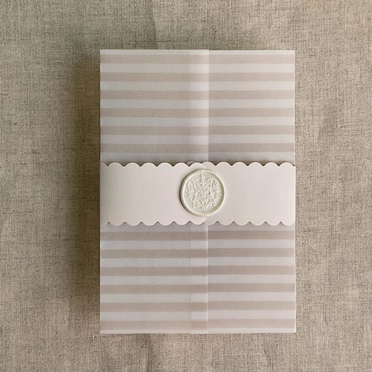"Scalloped edge belly band for 5x7 Card | pack of 10" - Belly Bands in beige by Ivory Invitations