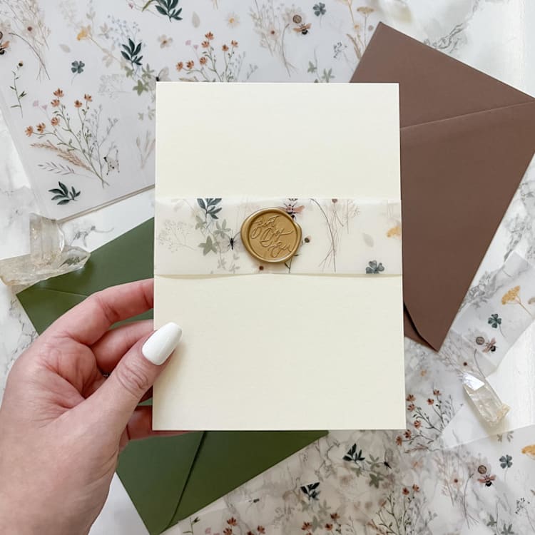 "Neutrals Wildflower Vellum Belly Band for Wedding Invitations 1.5" (25 pack)" - Belly Bands in clear by Carley Zuercher