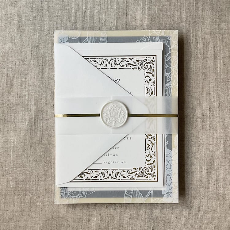 "Regency minimalist vellum paper belly band for 5x7 Card | pack of 10" - Belly Bands in gold by Ivory Invitations
