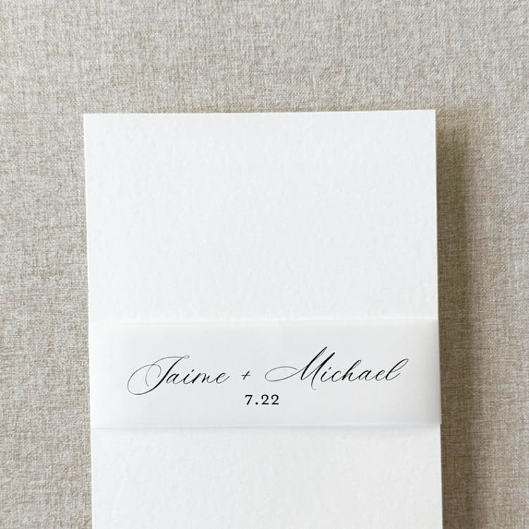 "Custom Wedding Belly Band | Modern Script | For Regular A7 or Petite Invitations | Set of 10" - Belly Bands in black by Cotton and Bow