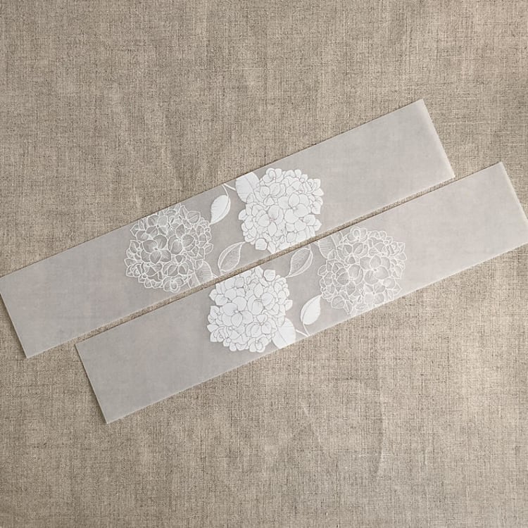 "Hydrangea floral white ink printed vellum belly band for 5x7 card | pack of 10" - Belly Bands in white by Ivory Invitations
