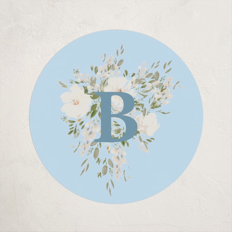 "Botanical Blocks" - Baby Shower Stickers in Baby Blue by Itsy Belle Studio - Front