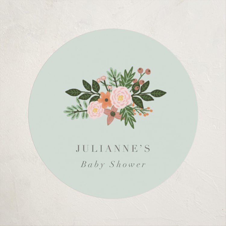 "Love and Flowers" - Baby Shower Stickers in Mint by Juliana Zimmermann - Front