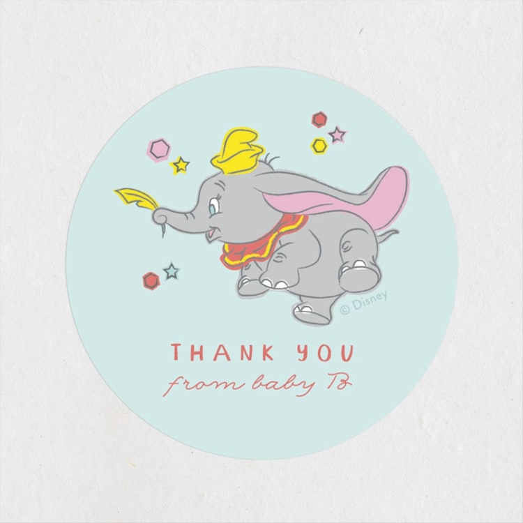 "Disney's Baby Dumbo" - Baby Shower Stickers in Baby Blue by Kanika Mathur - Front