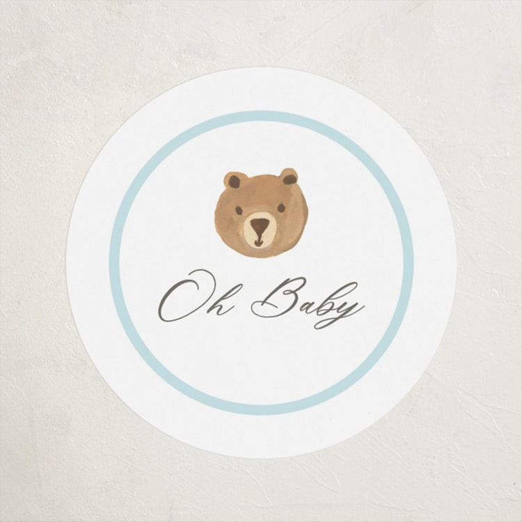 "Hot Air Balloon Bear" - Baby Shower Stickers in Blue Berry by Teju Reval - Front