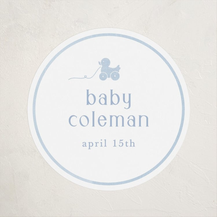 "Simply Classic" - Baby Shower Stickers in Sky by Melinda Denison - Front