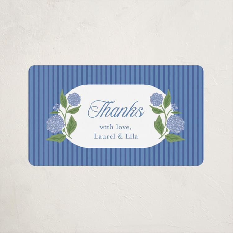 "Hydrangea Pram" - Baby Shower Stickers in Sky by Cindy Reynolds - Front
