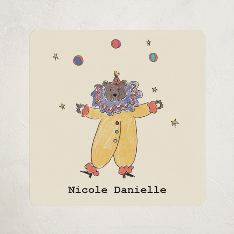 "Illustrated Circus Theme with Juggling Bear" - Baby Shower Stickers in Crimson by Noun New York - Front