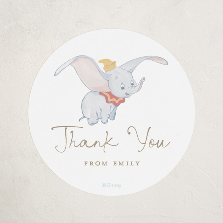 "Disney's Dumbo Come One Come All" - Baby Shower Stickers in Pearl by Teju Reval - Front