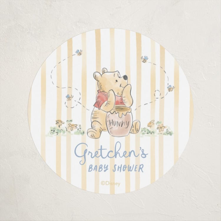 "Disney's Winnie The Pooh and a Lil Hunny" - Baby Shower Stickers in Pond by Creo Study - Front