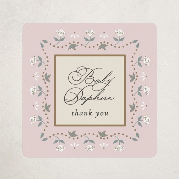 "Petal & Pram" - Baby Shower Stickers in Antique Blush by Ana de Sousa - Front