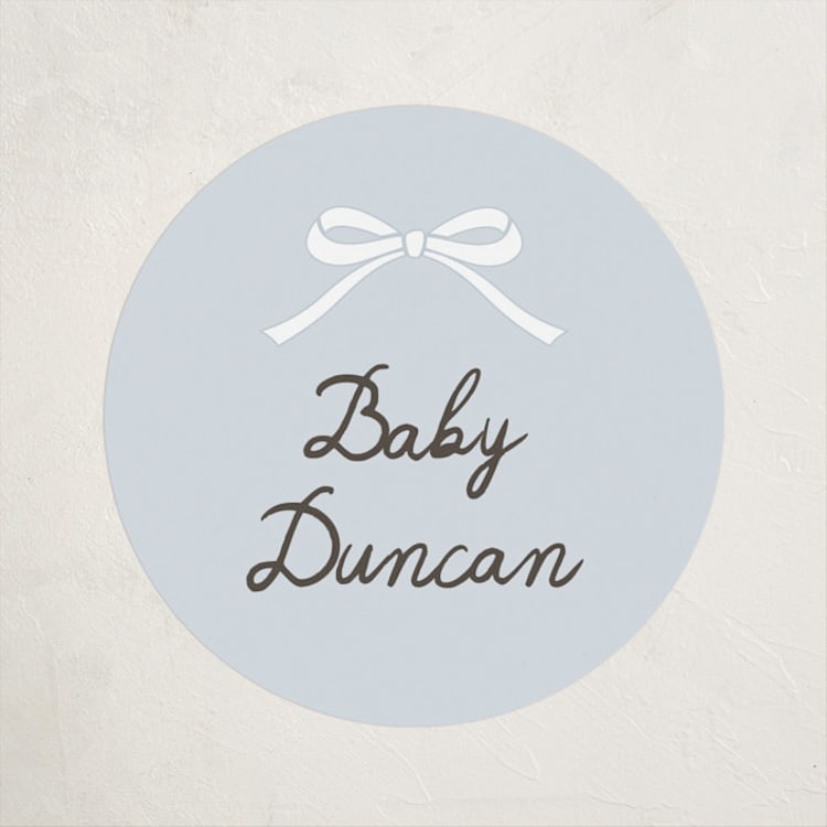 "Scallop & Little Bow" - Baby Shower Stickers in Sky by Maria Alou - Front