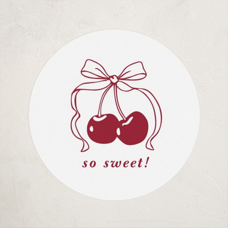 "Classic Cherries" - Baby Shower Stickers in Bing Cherry by Charter Oaks Creative - Front