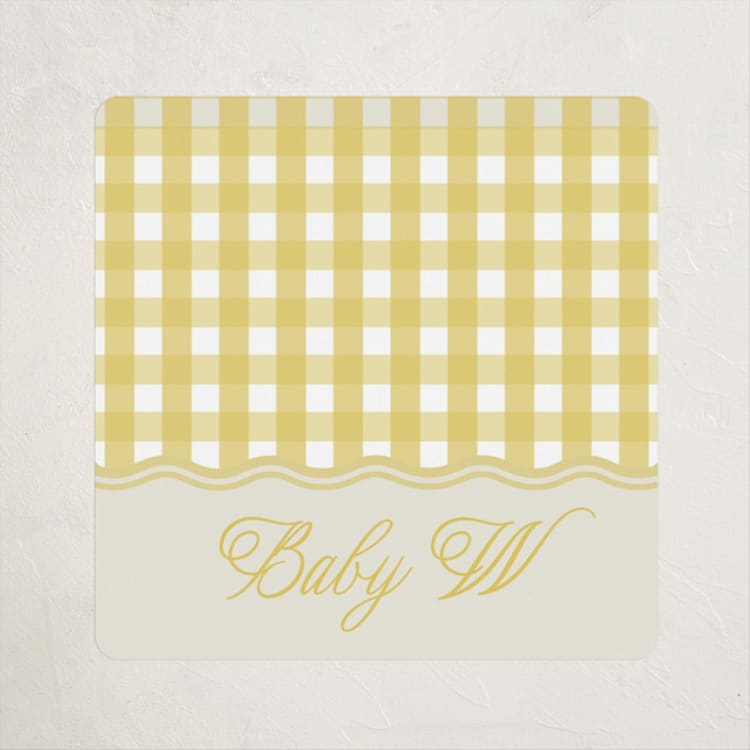 "Scalloped Gingham" - Baby Shower Stickers in Lemonade by Brianne Larsen - Front