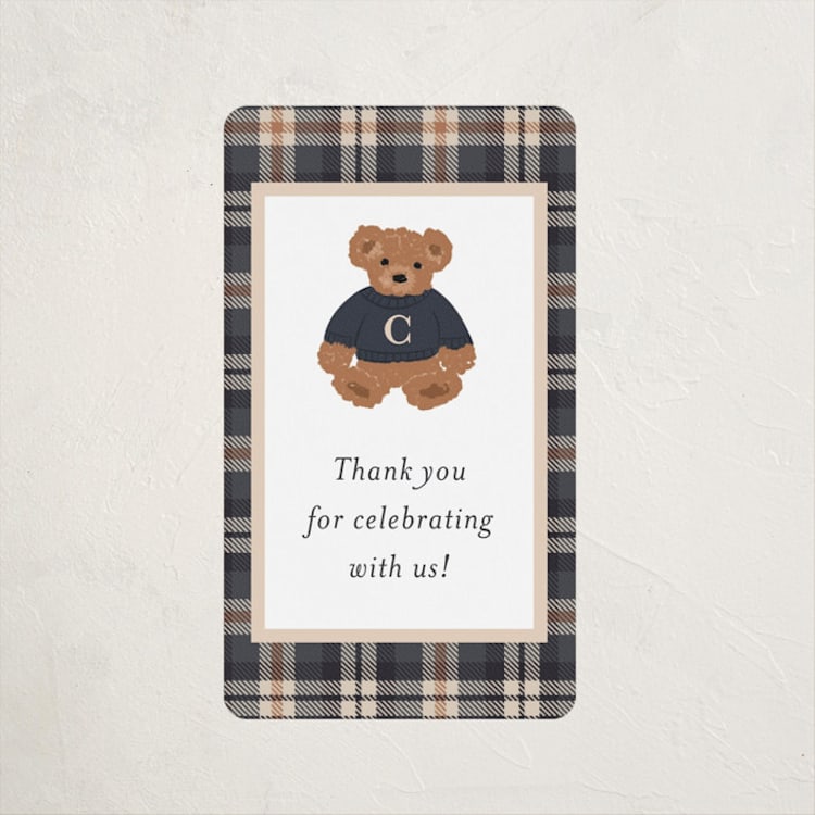 "Teddy Bear Monogram" - Baby Shower Stickers in Navy by Erin German - Front