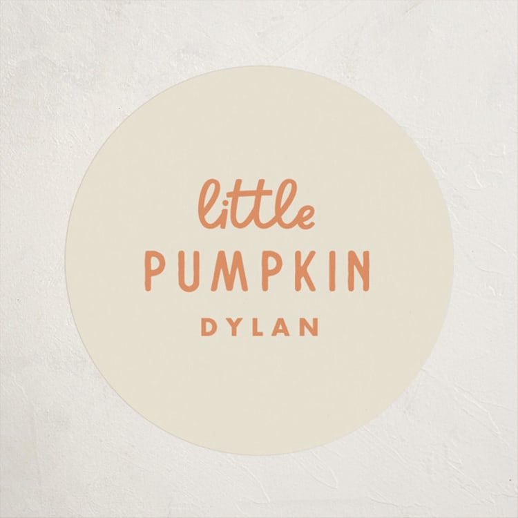 "A Little Pumpkin" - Baby Shower Stickers in Pumpkin by Baumbirdy - Front