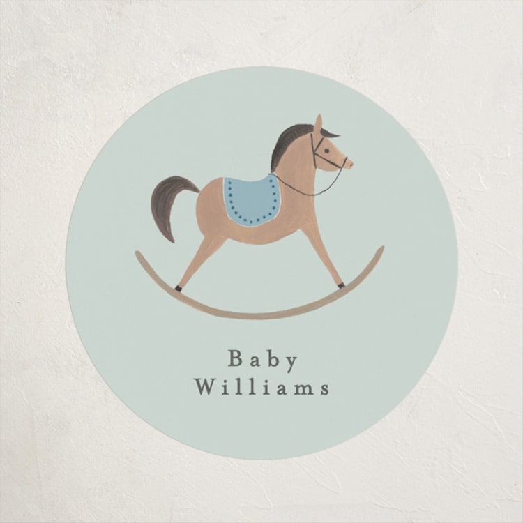 "Heirloom Rocking Horse" - Baby Shower Stickers in Sky by Karidy Walker - Front