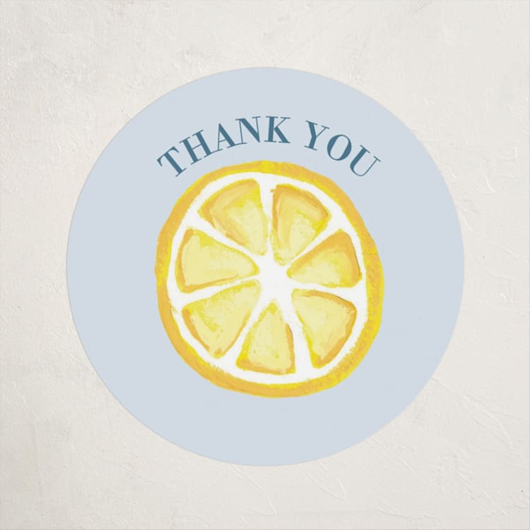 "Lemons" - Baby Shower Stickers in Pale Blue by Megan Cash - Front