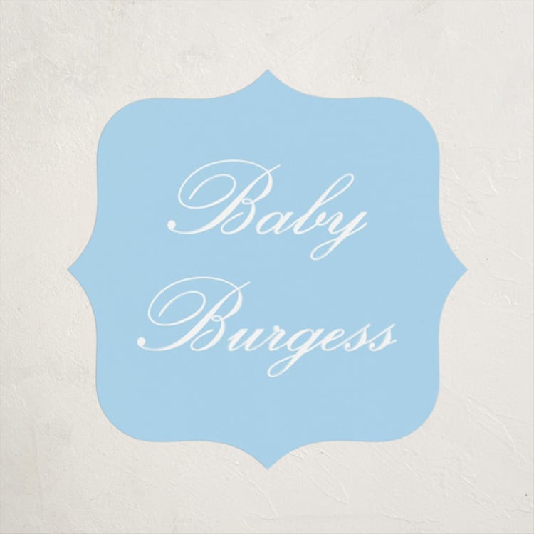 "Sweetly Scalloped" - Baby Shower Stickers in Sky by Catherine Culvenor - Front