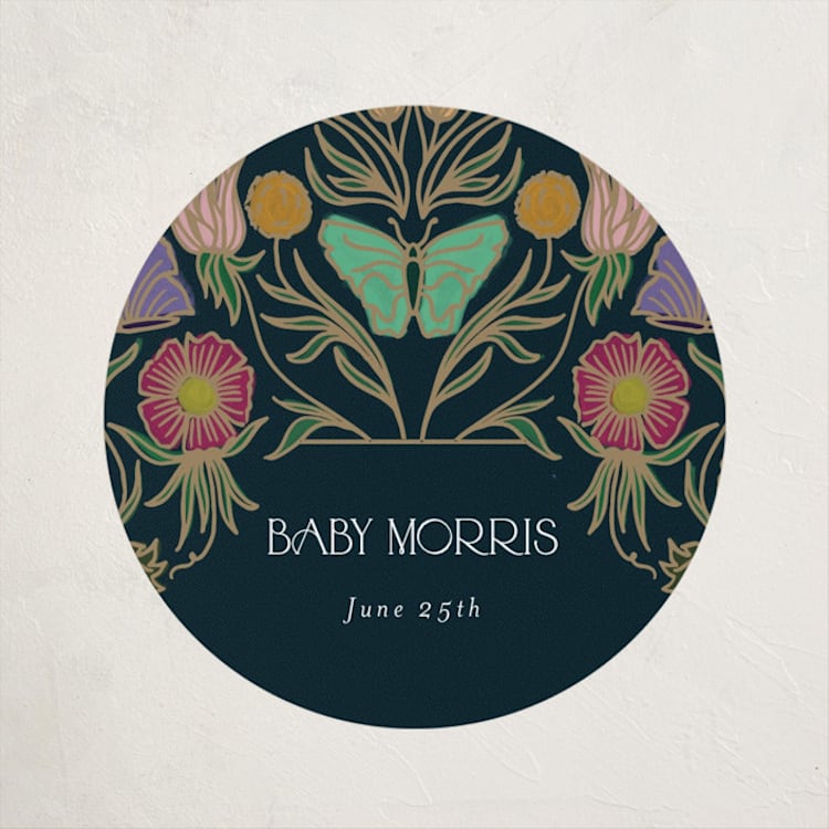 "Gilded Tapestry" - Baby Shower Stickers in Midnight Garden by Simona Camp - Front