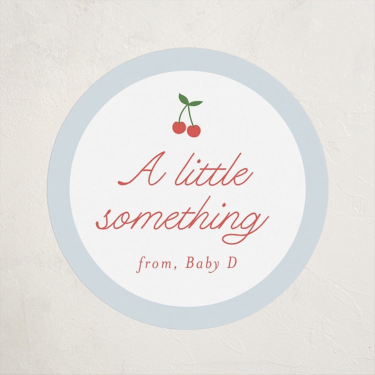 "Cherry Sweet Stripe" - Baby Shower Stickers in Sky by Leia Matt - Front