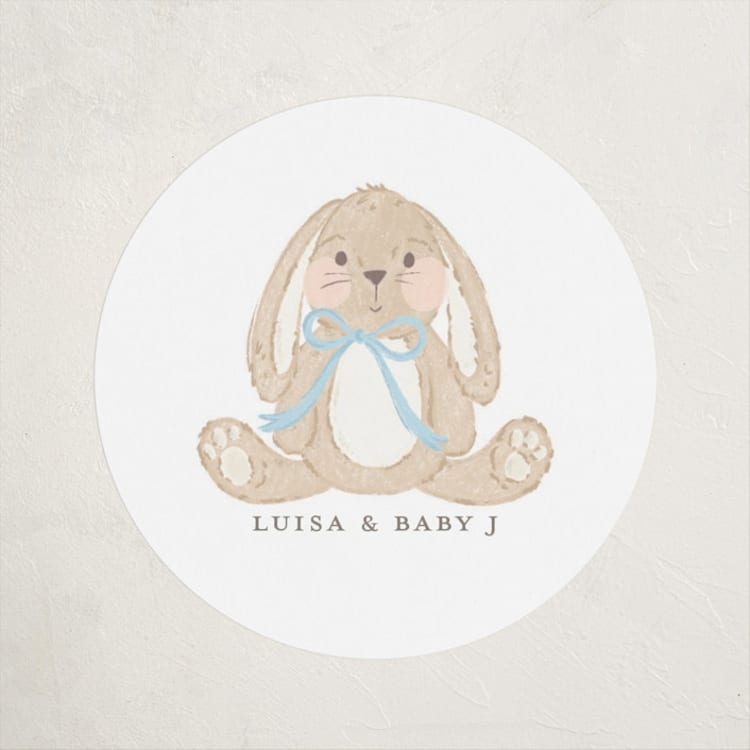 "Bunny Crest" - Baby Shower Stickers in Cornflower by Laura Hankins - Front