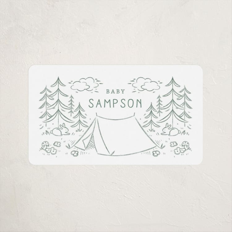 "The Adventure Begins" - Baby Shower Stickers in Sage by Kiersten Garner - Front