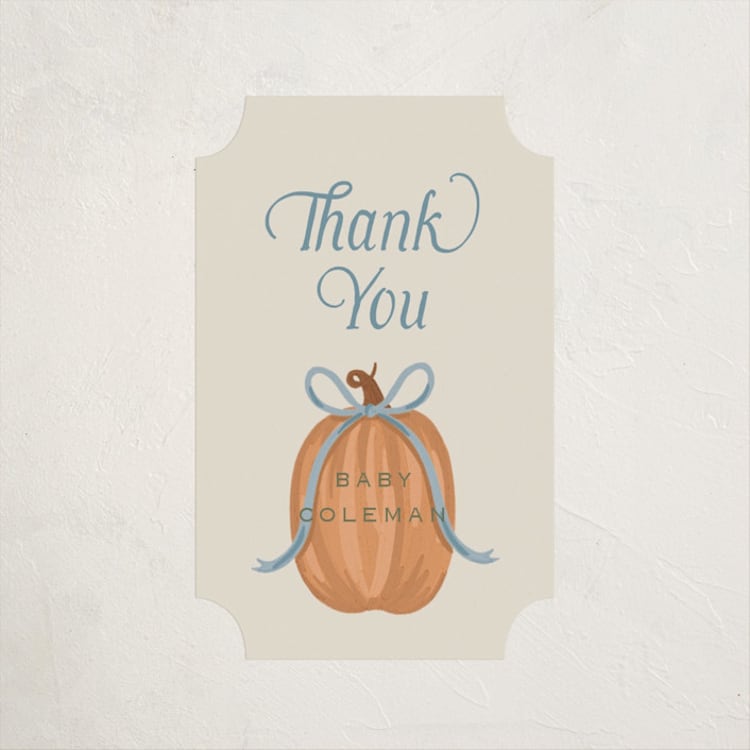 "Pumpkins + Bows" - Baby Shower Stickers in Cornflower by Laura Hankins - Front
