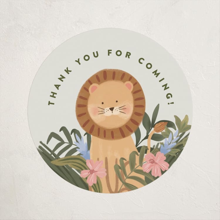 "Jungle Animals" - Baby Shower Stickers in Moss by Joanna Griffin - Front