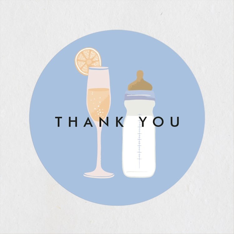 "Mimosas and Milk" - Baby Shower Stickers in Sky by Alethea and Ruth - Front