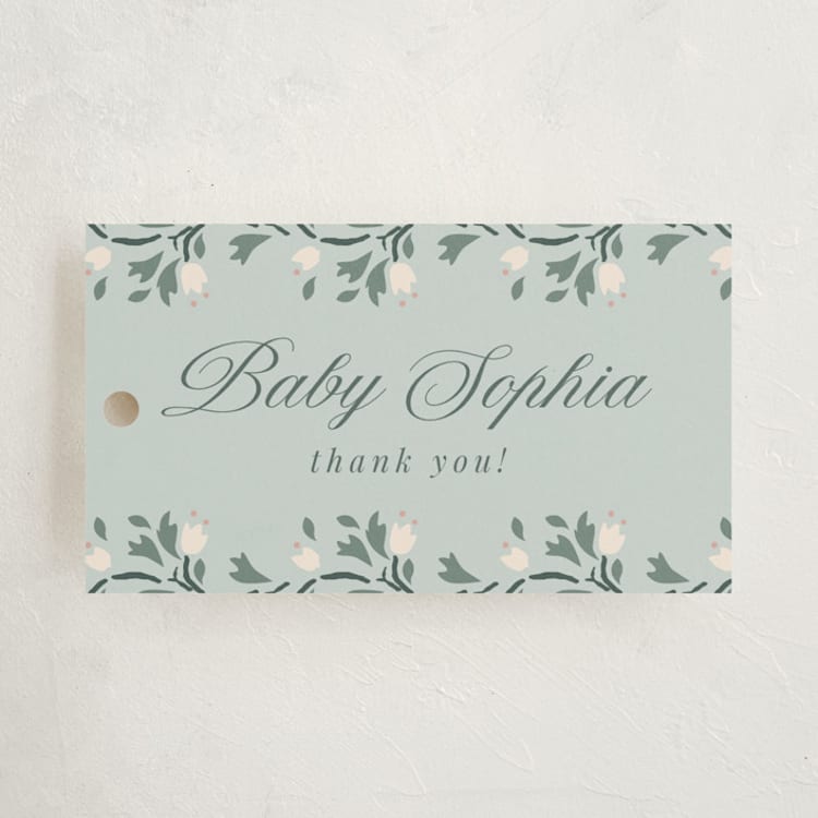 "Little Love Story" - Baby Shower Favor Tags in Sage by Ana de Sousa - Front