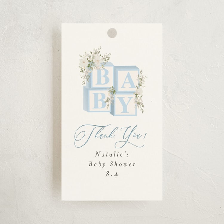 "Botanical Blocks" - Baby Shower Favor Tags in Baby Blue by Itsy Belle Studio - Front