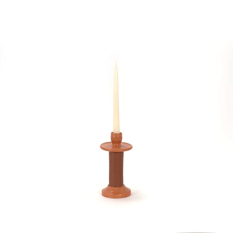"Handcrafted Leather-Wrapped Candle Holder - Brown/Short" - Candle Holders in orange by Powered By People