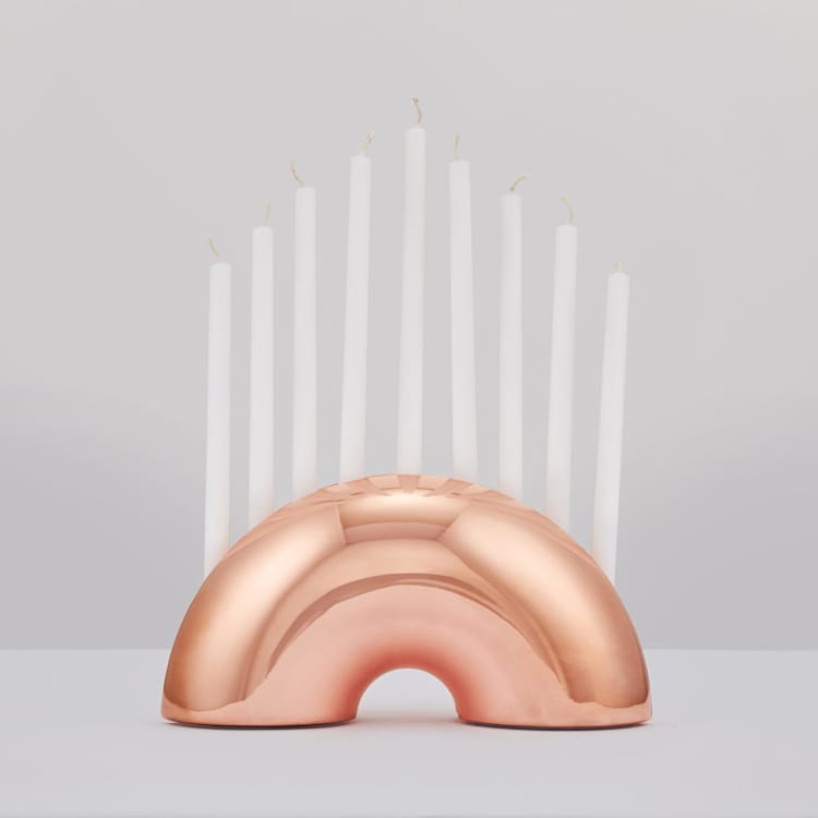"Nosh Menorah - Rose Gold" - Candle Holders in copper by Leadoff Studio
