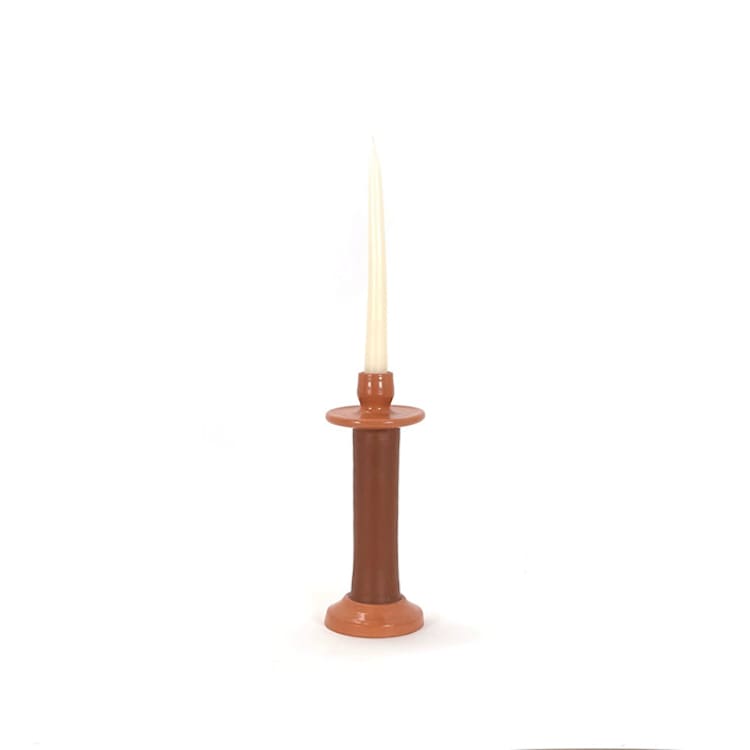 "Handcrafted Leather-Wrapped Candle Holder - Moroccan Artisan Design - Brown/Medium" - Candle Holders in orange by Powered By People